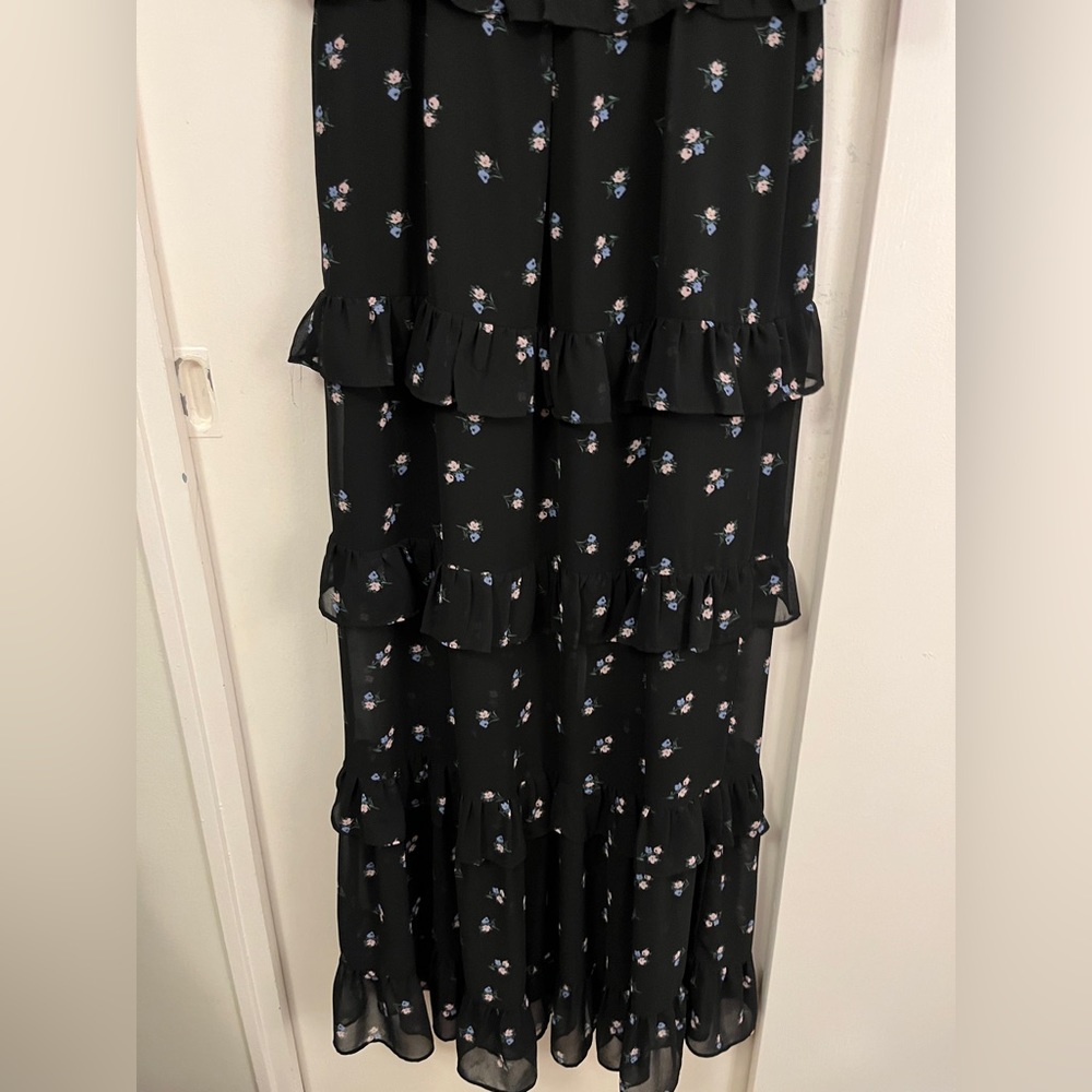 WAYF Cici Bustier Tiered Maxi Dress in Black Ditsy, Size Small - Picture 10 of 10